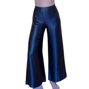 Vintage CHANEL AW00 navy blue viscose cropped wide leg flare trousers pants 34